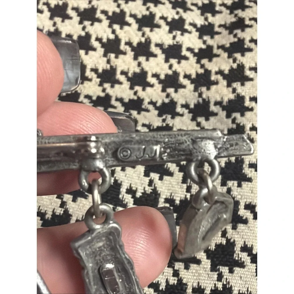Vintage JJ Brooch Signed Pin Skis Glove Goggles Boot Pewter Dangle Winter